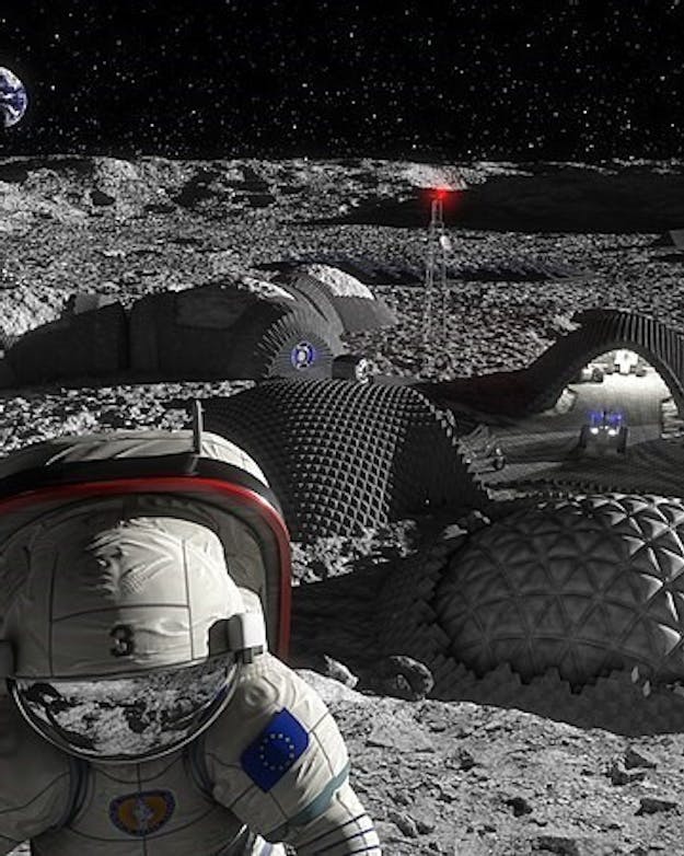 Impressie van een maanbasis.  Impressie van een maanbasis