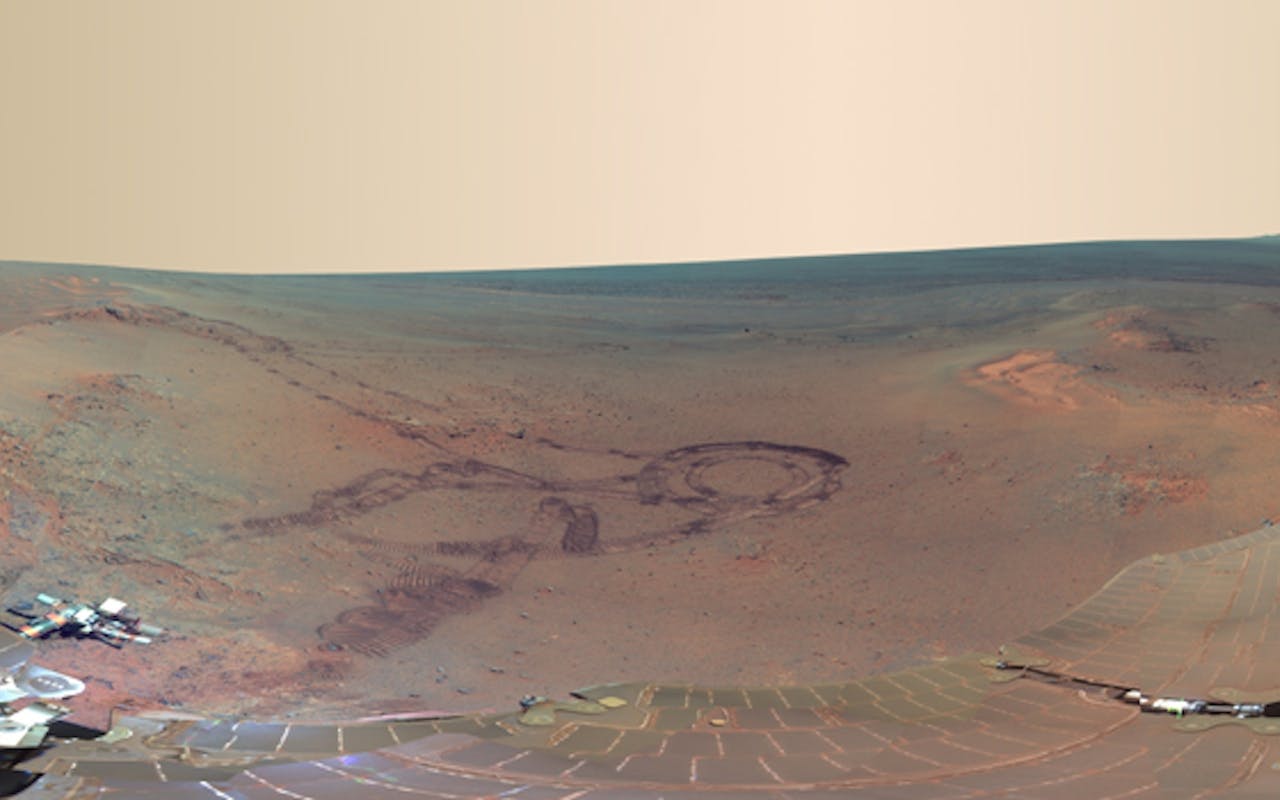 Een panorama op Mars.