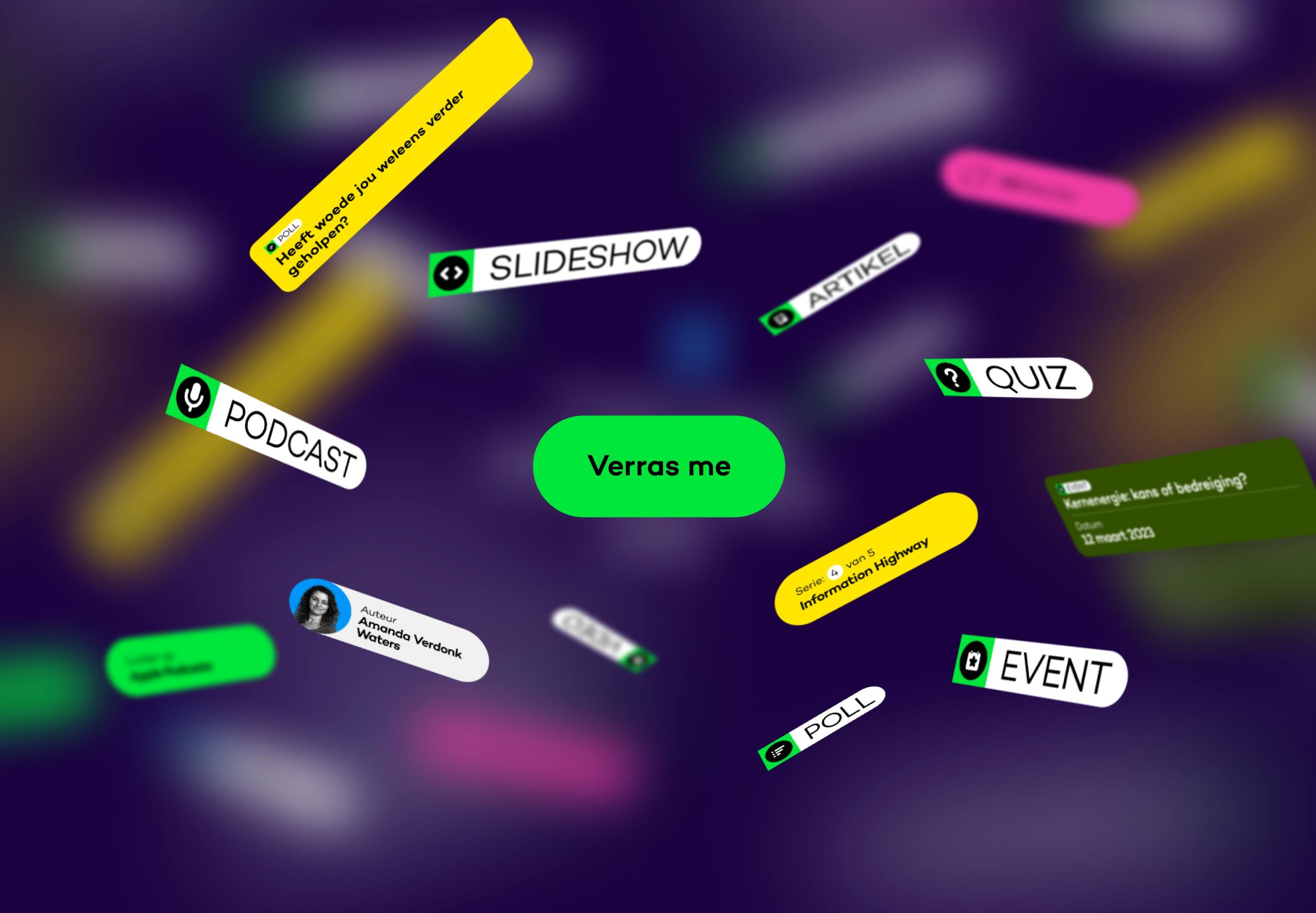 Voorbeelden van de nieuwe onderdelen van het nieuwe ontwerp van onze website.