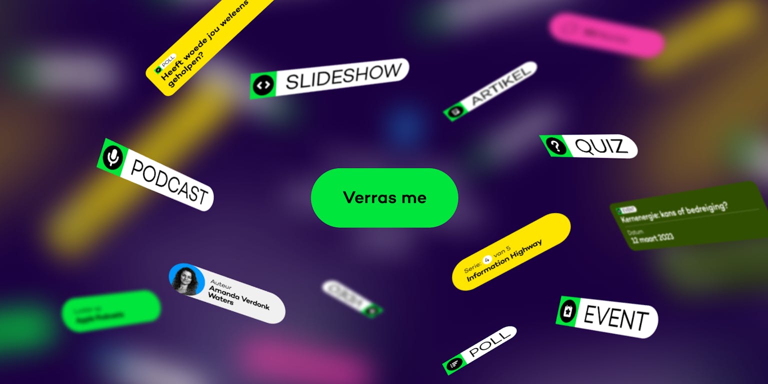 Voorbeelden van de nieuwe onderdelen van het nieuwe ontwerp van onze website.