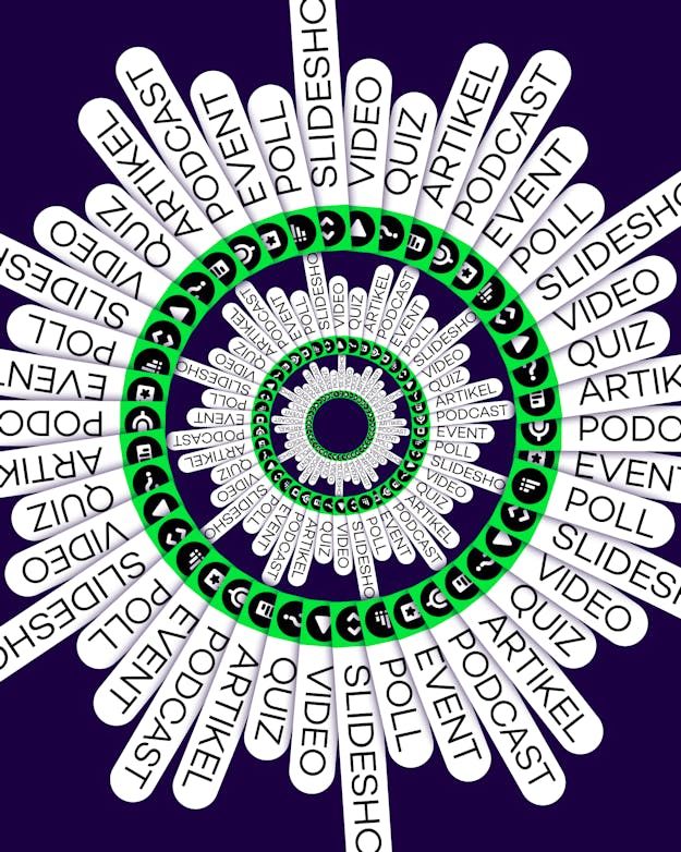 Voorbeelden van het nieuwe ontwerp in groen en wit tegen een paarse achtergrond. Voorbeelden van het nieuwe ontwerp in groen en wit tegen een paarse achtergrond.