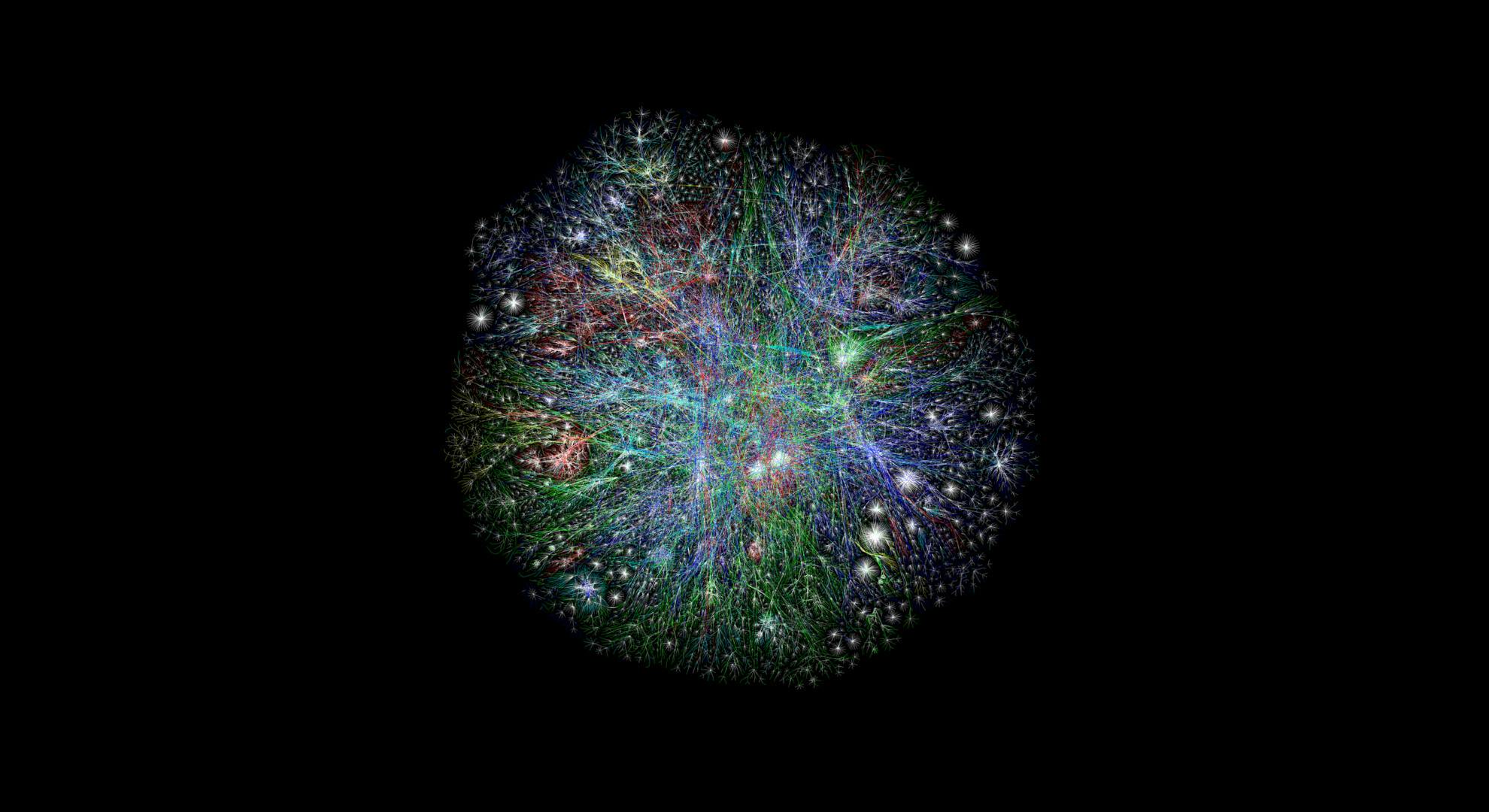 Een kleurrijk beeld van een graaf. Ook wel een netwerk genoemd.