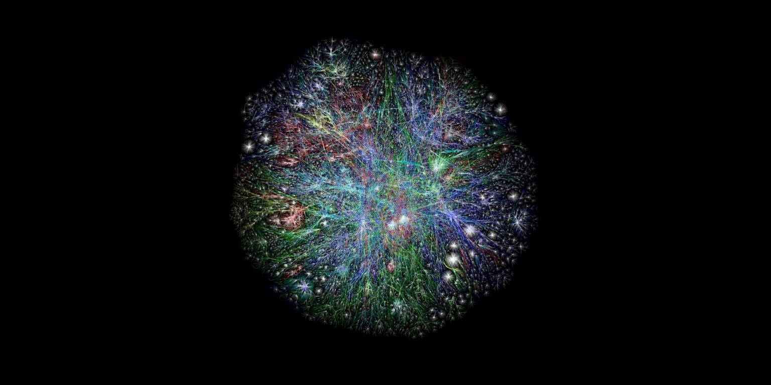 Een kleurrijk beeld van een graaf. Ook wel een netwerk genoemd.