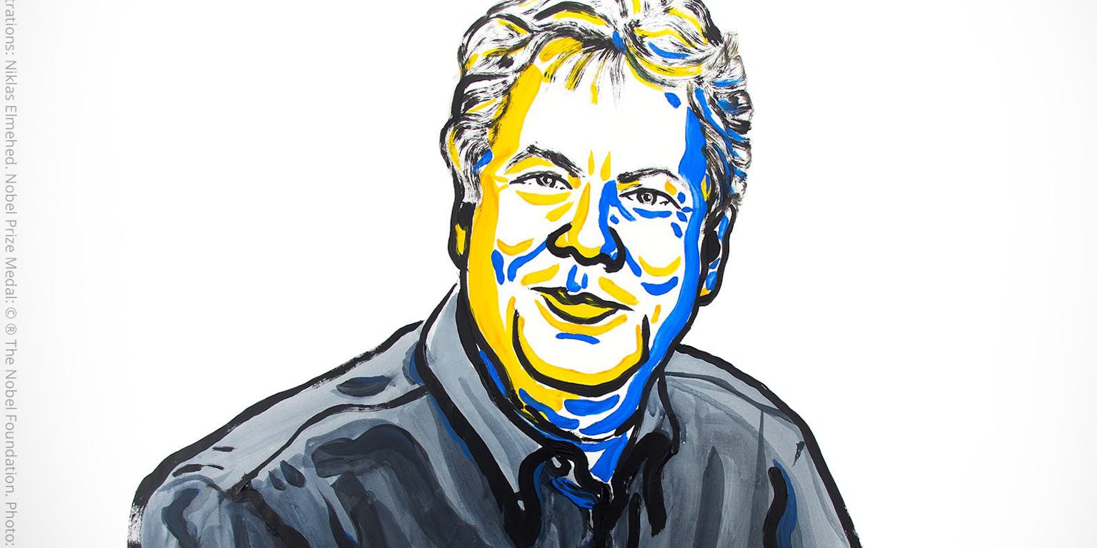 Getekend portret van Richard H. Thaler. Hij won in 2017 de Nobelprijs voor zijn bijdragen aan de gedragseconomie.