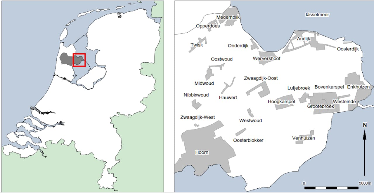 Onderzoeksgebied van promovendus Wouter Roessingh: het gebied waar de meeste nederzettingen uit de bronstijd zijn gevonden.