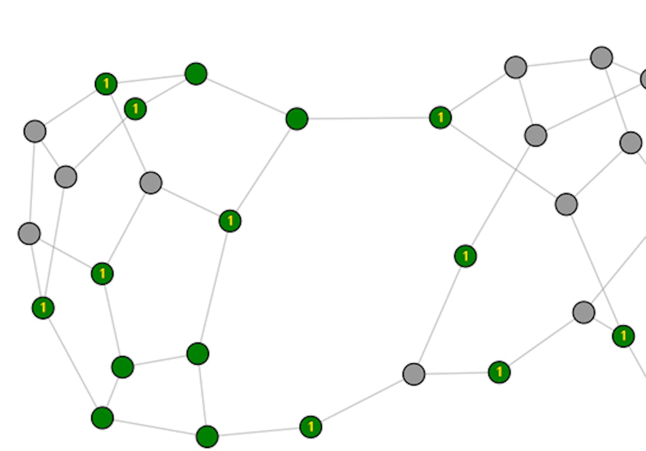 Een netwerk met groene en grijze punten.