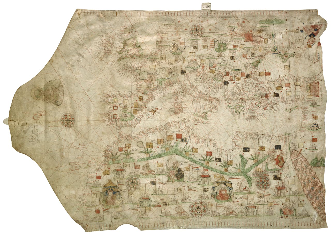 Fraaie portulaankaart van Jacobus Russus uit Messina, ca. 1533.