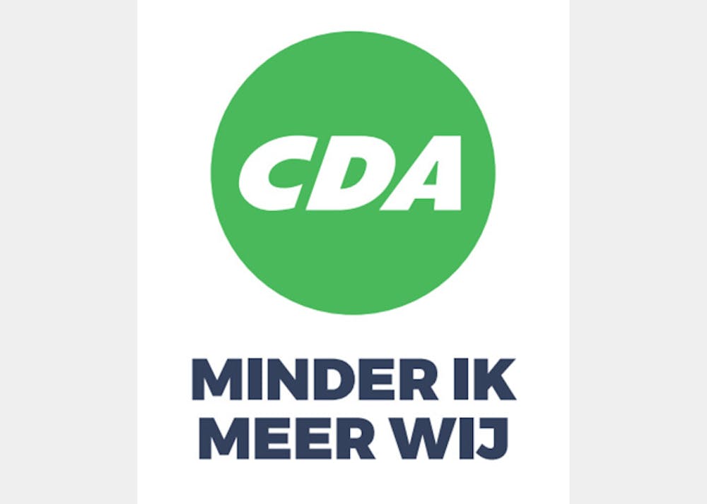Pamflet van CDA met de tekst 'Minder ik meer wij'.