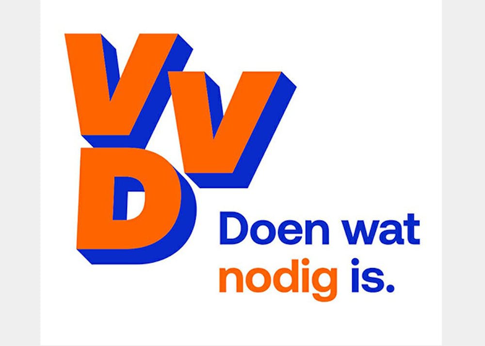 Een afbeelding van de VVD met daarbij de tekst 'doen wat nodig is'.