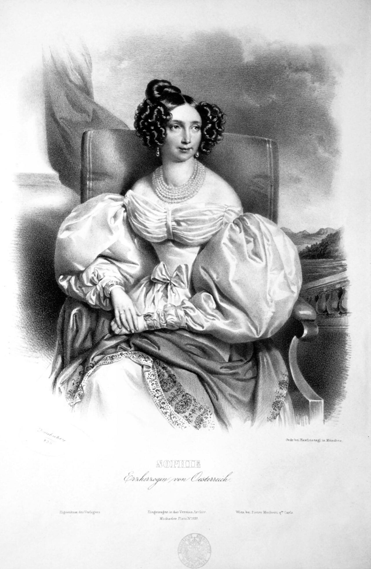 Een zwart-wit beeld van Sophie van Beieren.