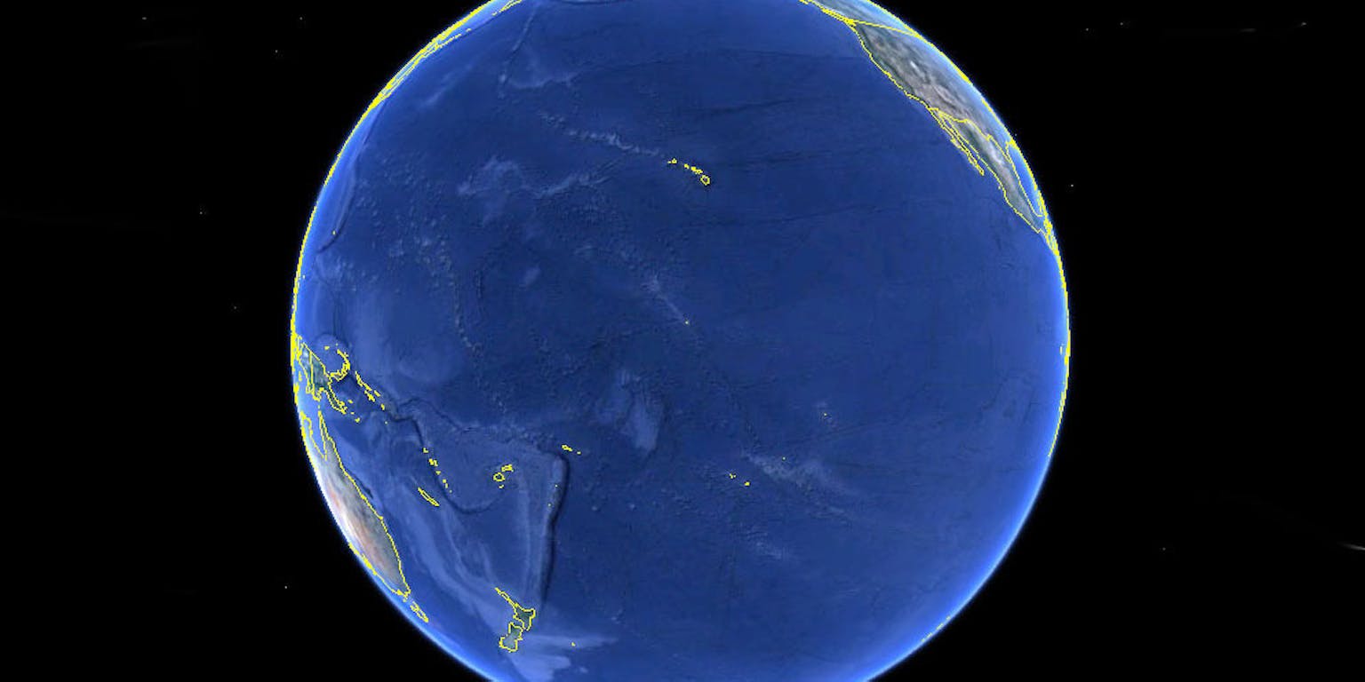 Een satellietbeeld van de stille oceaan.