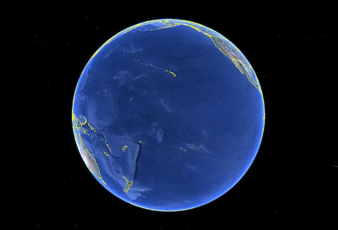 Een satellietbeeld van de stille oceaan.