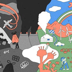 Een cartoonillustratie van het effect van milieuvervuiling