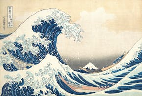 Een illustratie van de tsunami bij Hokusai in de negentiende eeuw.