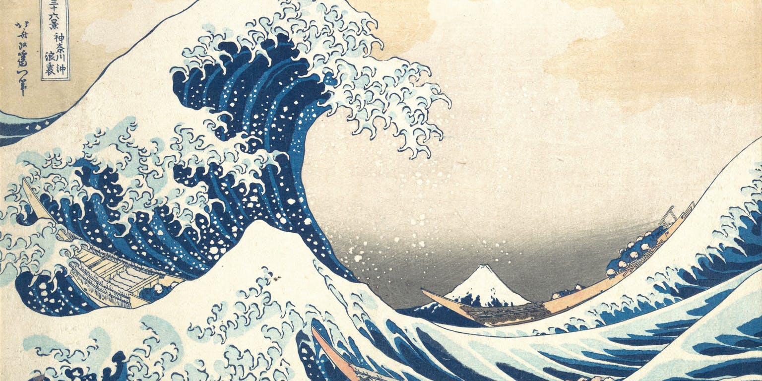 Een illustratie van de tsunami bij Hokusai in de negentiende eeuw.