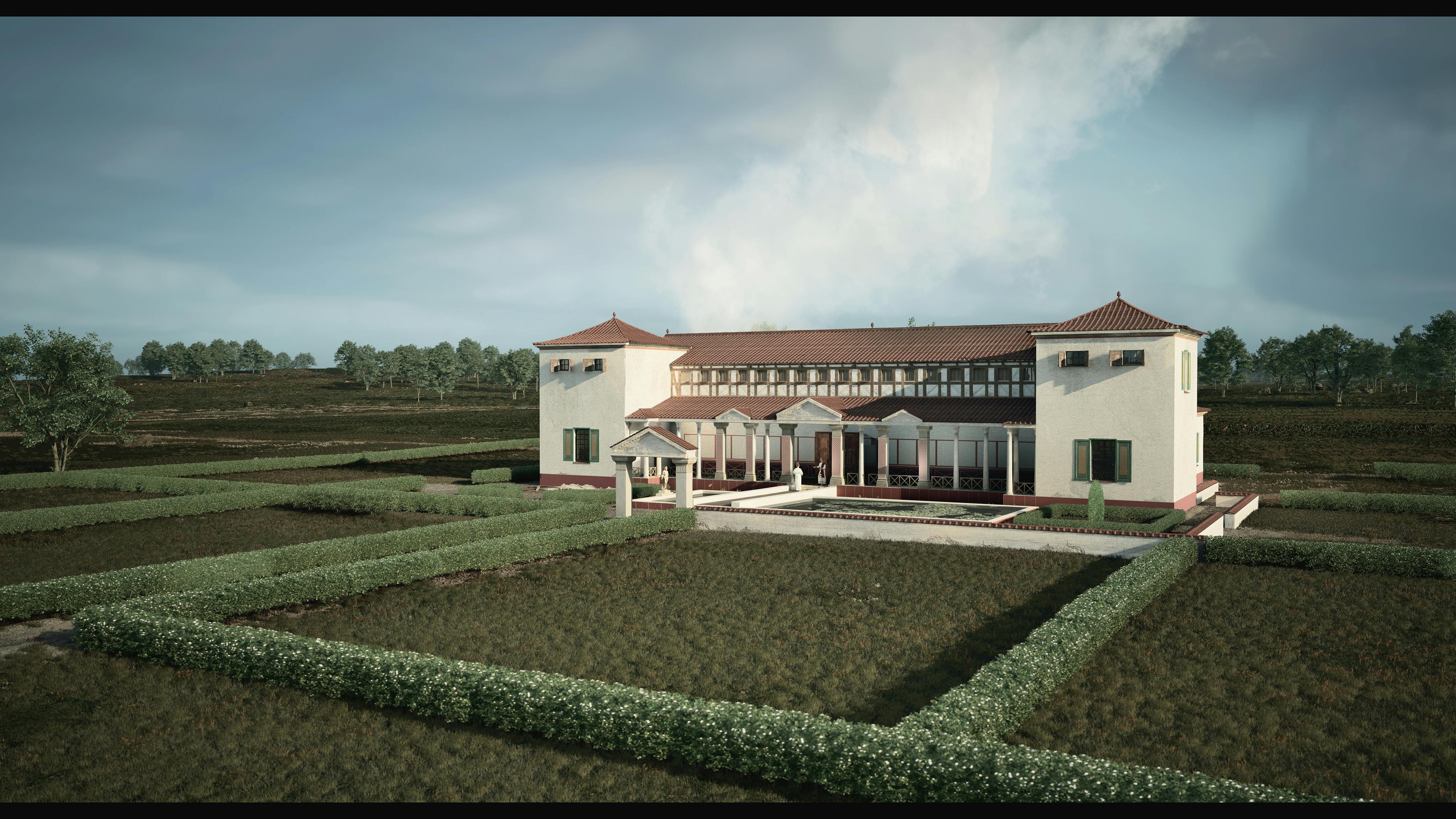 Reconstructietekening van de Romeinse villa bij Vlengendaal