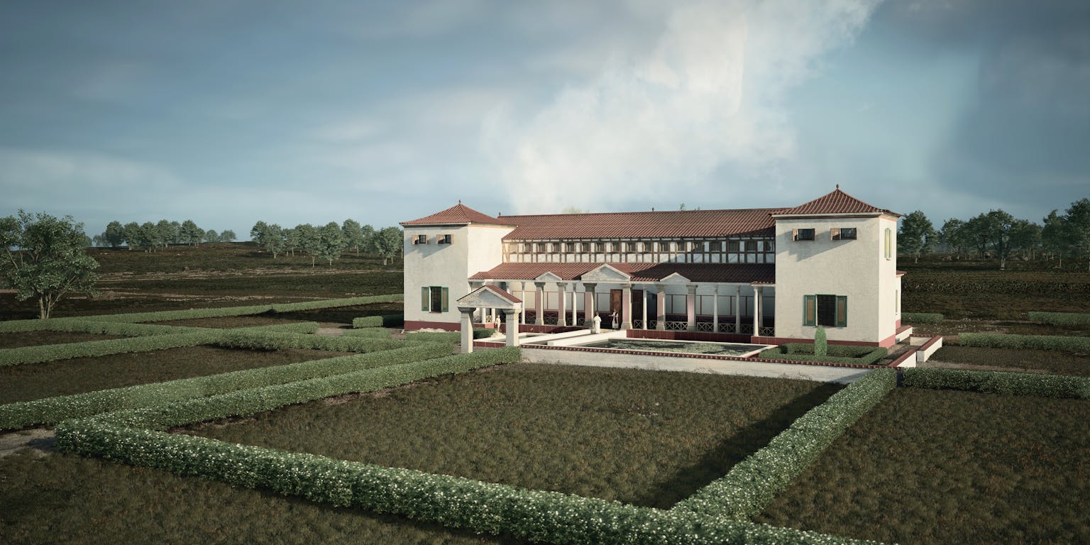 Reconstructietekening van de Romeinse villa bij Vlengendaal