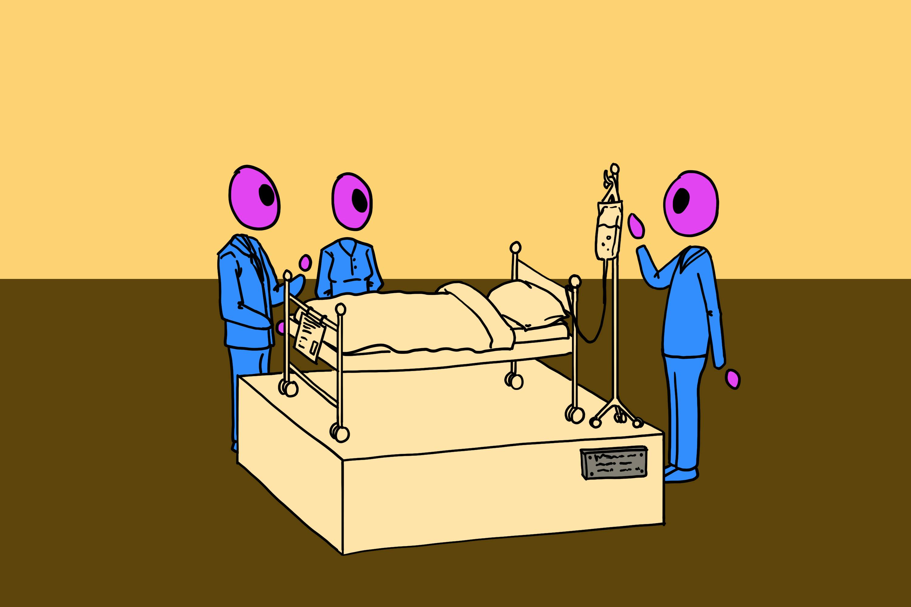 Mensen bij ziekenhuisbed