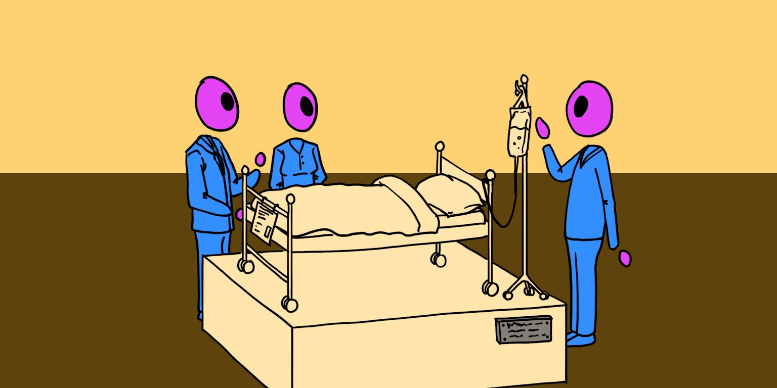 Mensen bij ziekenhuisbed