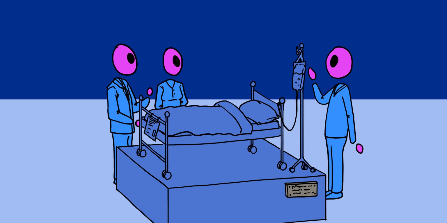 Mensen bij ziekenhuisbed in donker