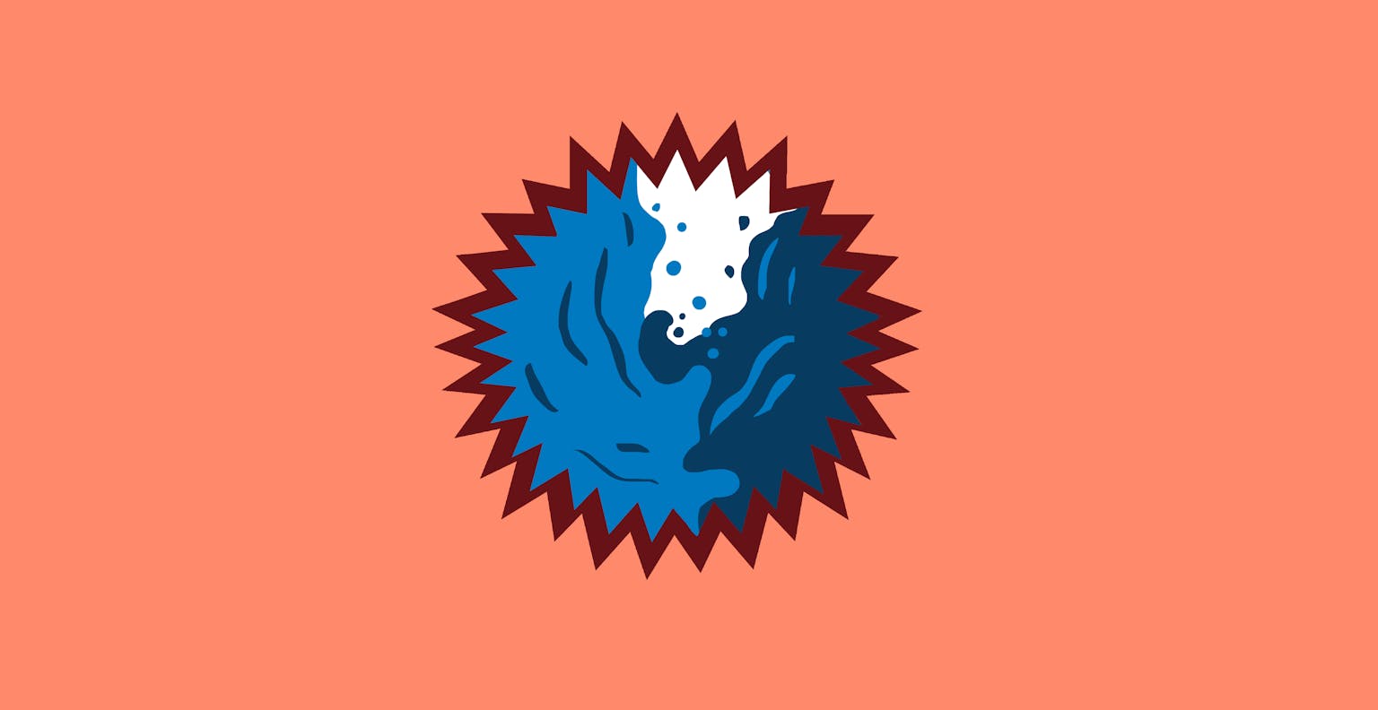 Een stervormig logo met daarin een illustratie van verschillende kleuren water die samenkomen.