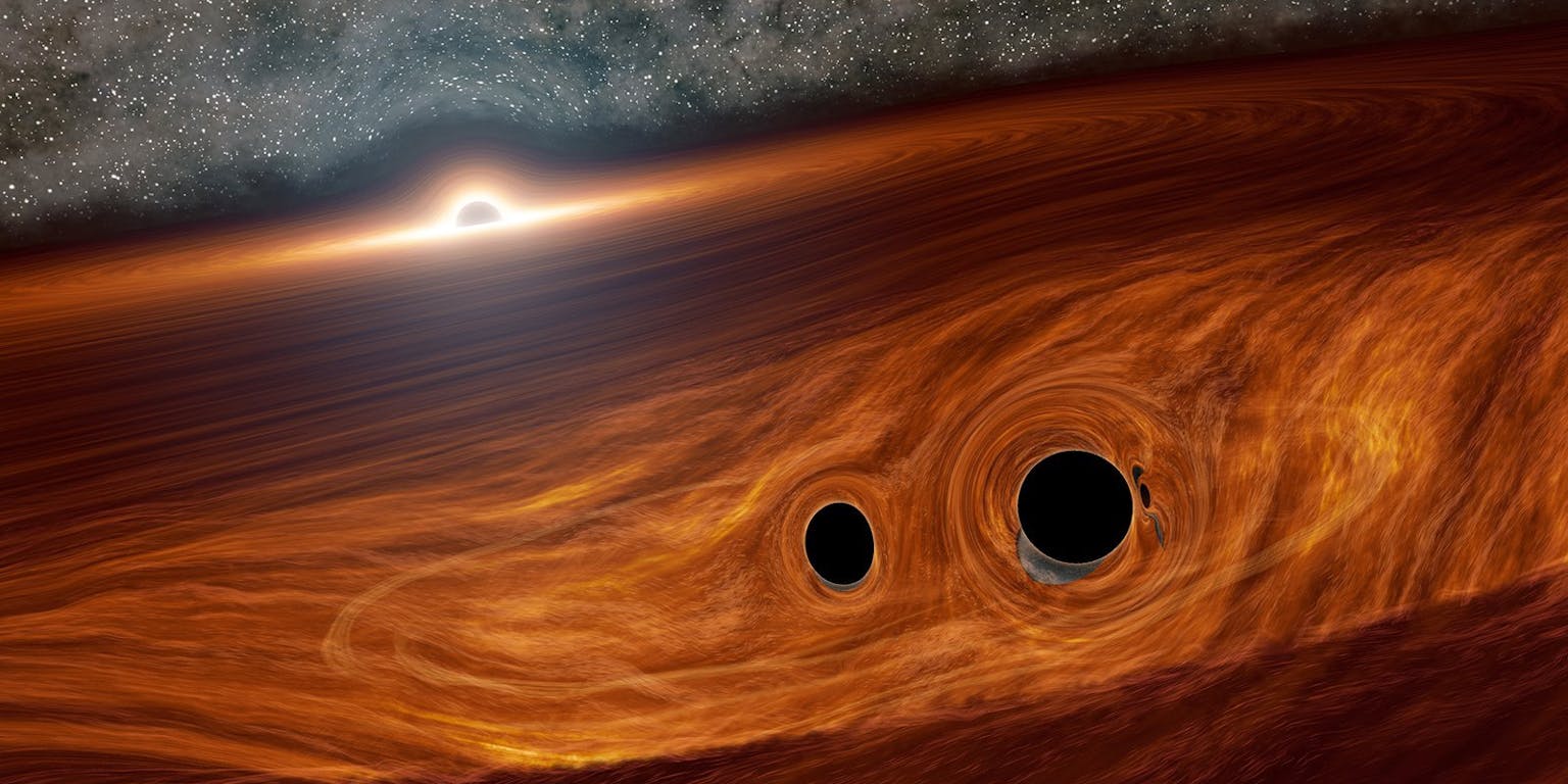 Een artistieke impressie van een zwart gat in de ruimte.