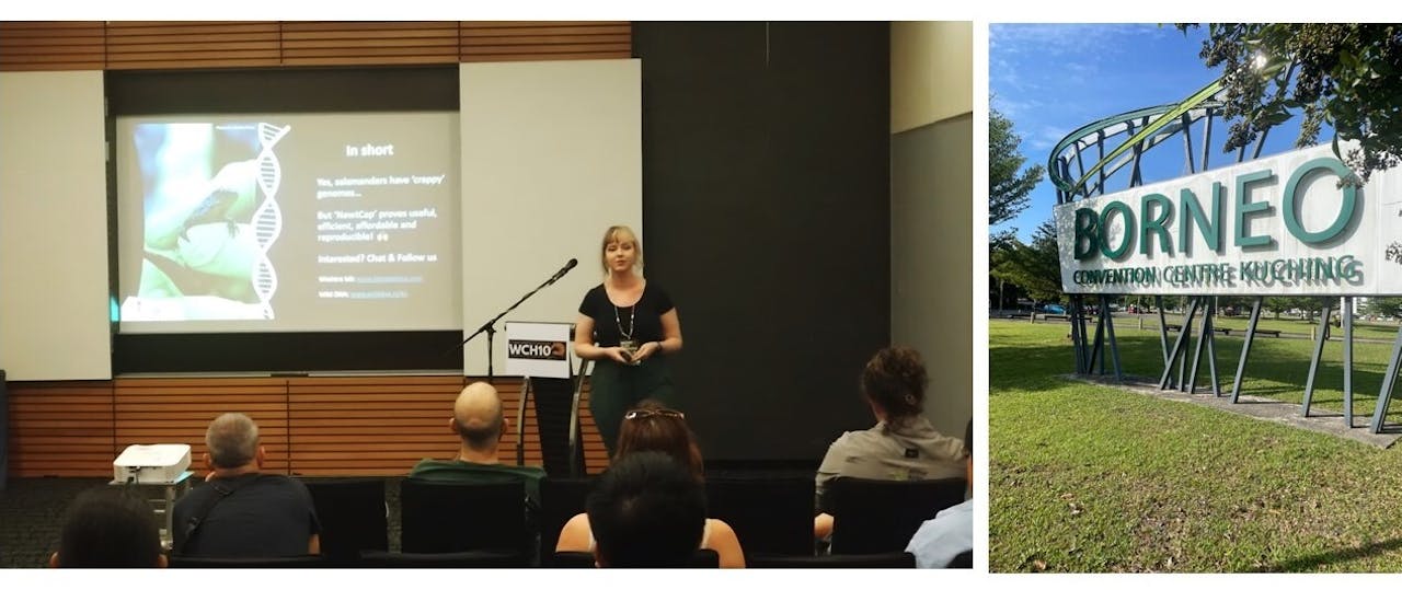 Manon de Visser tijdens haar presentatie op het herpetologiecongres op Borneo