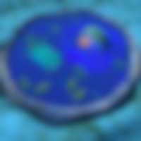 Een afbeelding van een cel in 3D op een blauwe achtergrond.