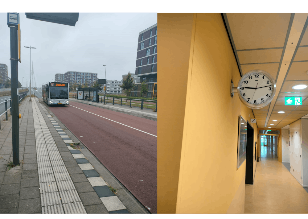 onderweg met trein en bus naar werk