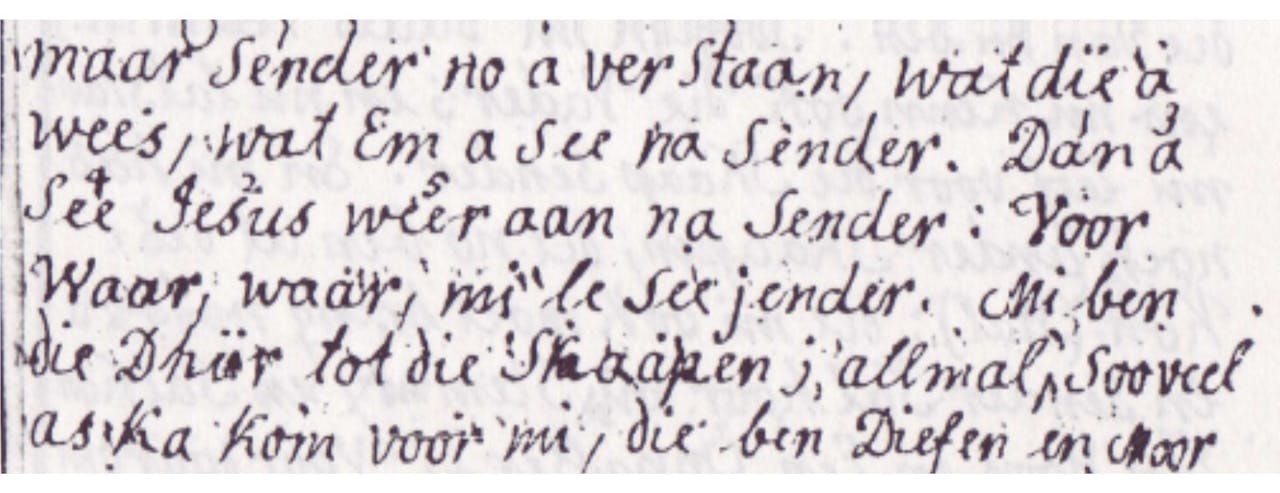 Fragment van een handgeschreven Bijbeltekst uit de 18e eeuw.
