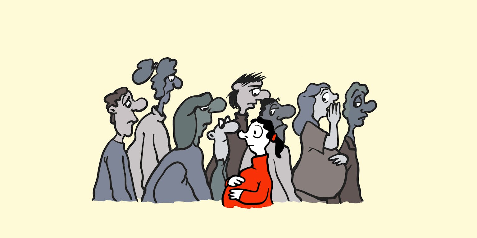 Groep mensen en zwangere vrouw