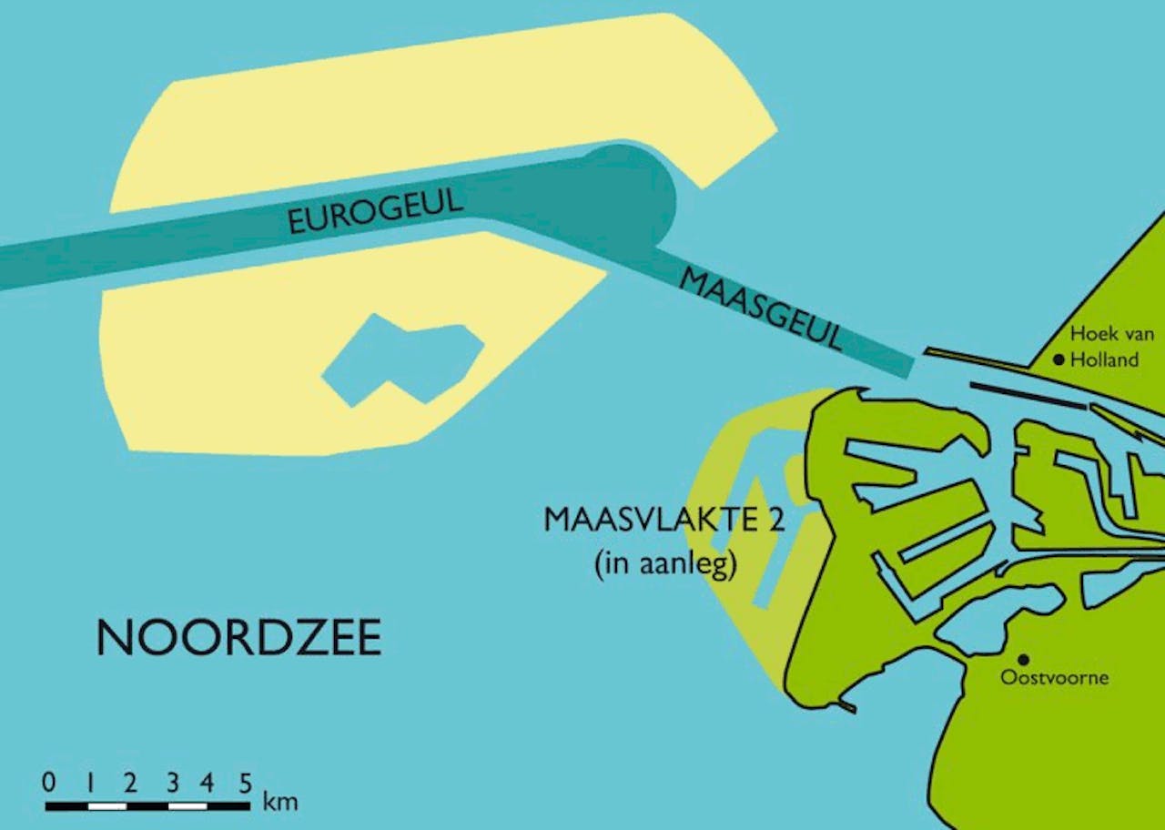 Het Eurogeulgebied, voor de kust van Zuid-Holland. Ten noorden en ten zuiden van de geul wordt ook zand gewonnen voor de kustversterking, en de aanleg van de Tweede Maasvlakte.