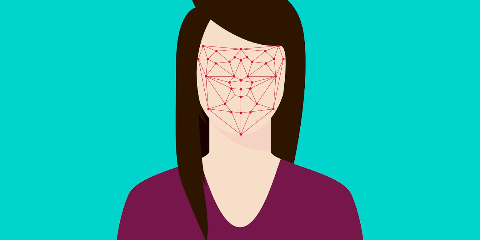 Een tekening van een vrouw met gedetailleerde lijnen op haar gezicht. Het symboliseert de techniek van gezichtsherkenning.