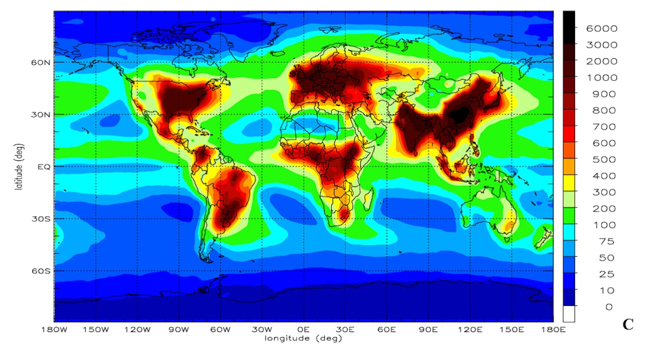 Deze kaart laat de stikstofdepositie vanuit de lucht zien in milligram stikstof per m2 en per jaar.