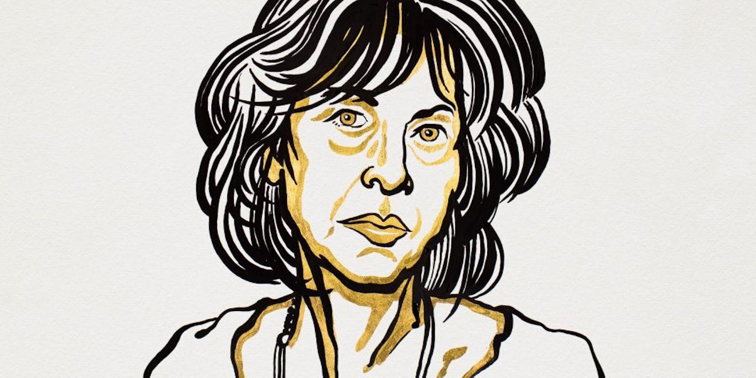 Een tekening van Louise Glück. De winnaar van de Nobelprijs voor de literatuur 2020.