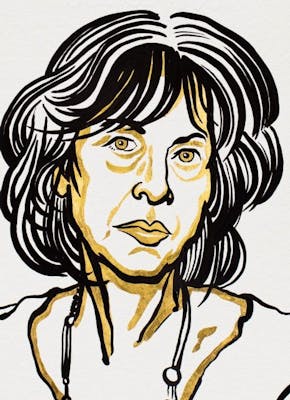 Een tekening van Louise Glück. De winnaar van de Nobelprijs voor de literatuur 2020.