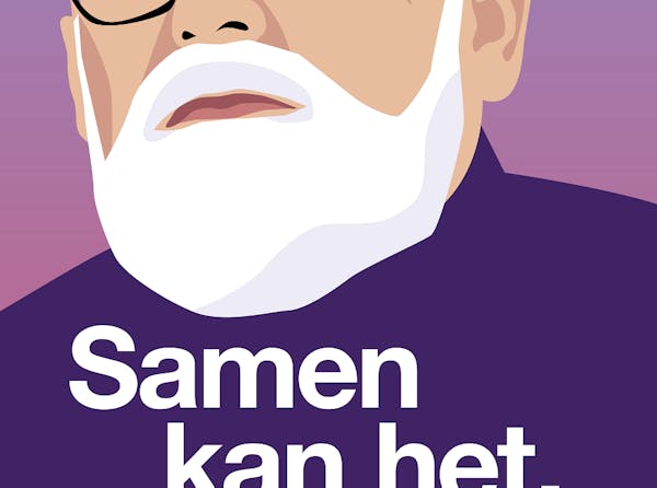 Poster van GroenLinks-PvdA met daarom een getekend gezicht van Frans Timmersman met daaronder de tekst Samen kan het.