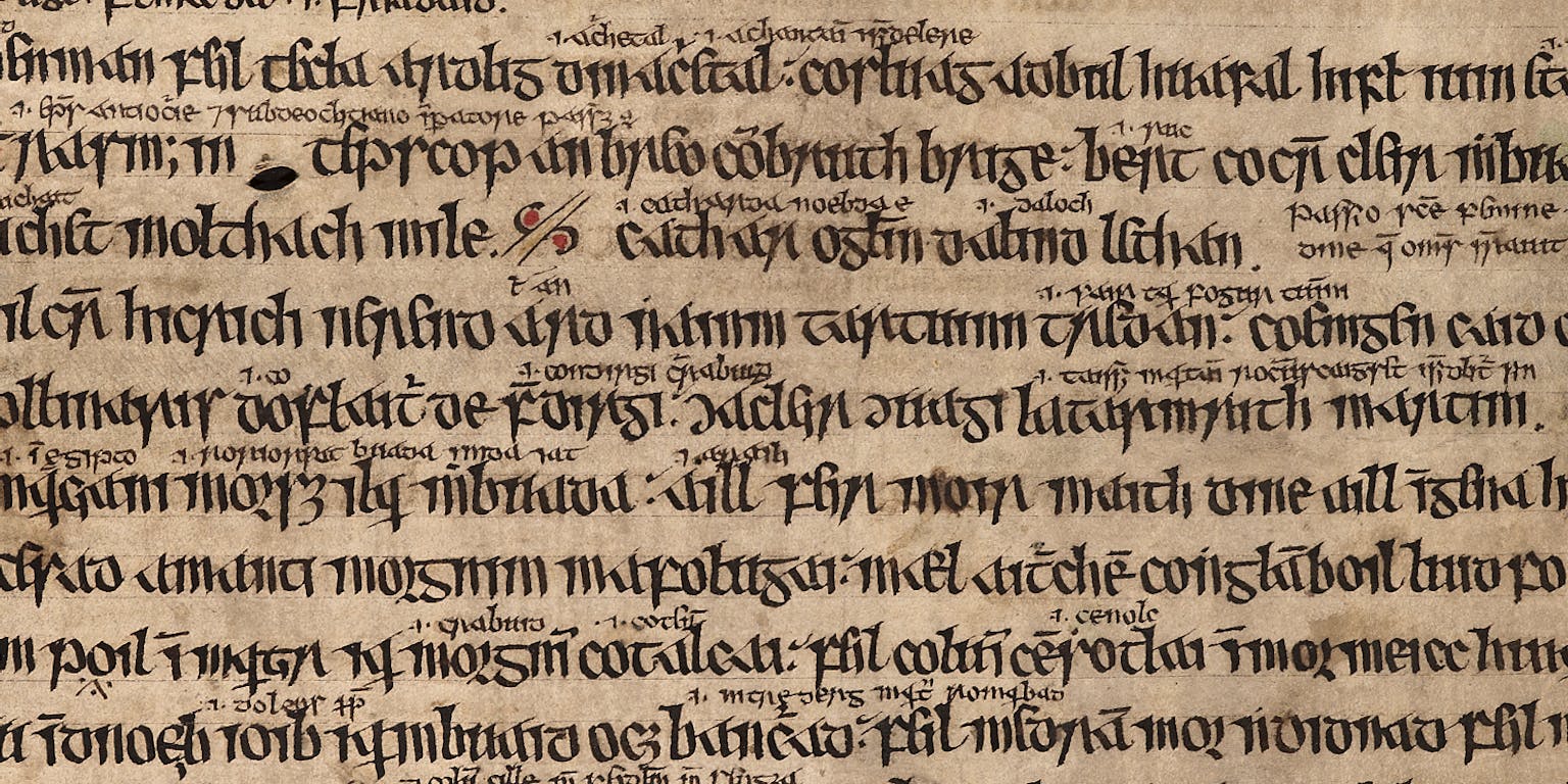 Een pagina van een manuscript met veel tekst erop.