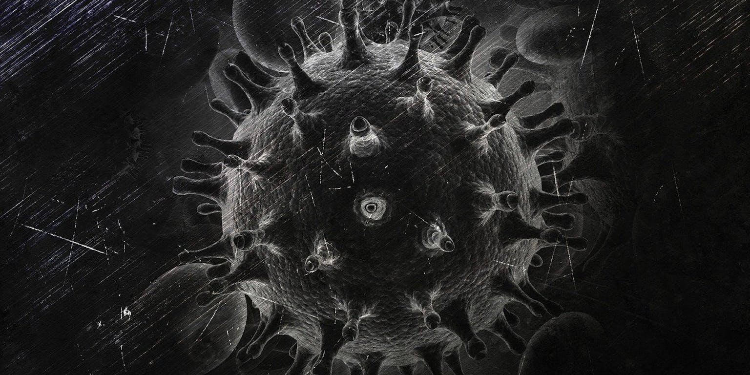 Een zwart-wit tekening van het HIV-Aids virus.