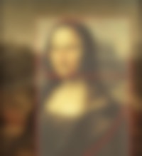 Mona Lisa van Leonardo da Vinci, waar de gulden snede rood gemarkeerd is.