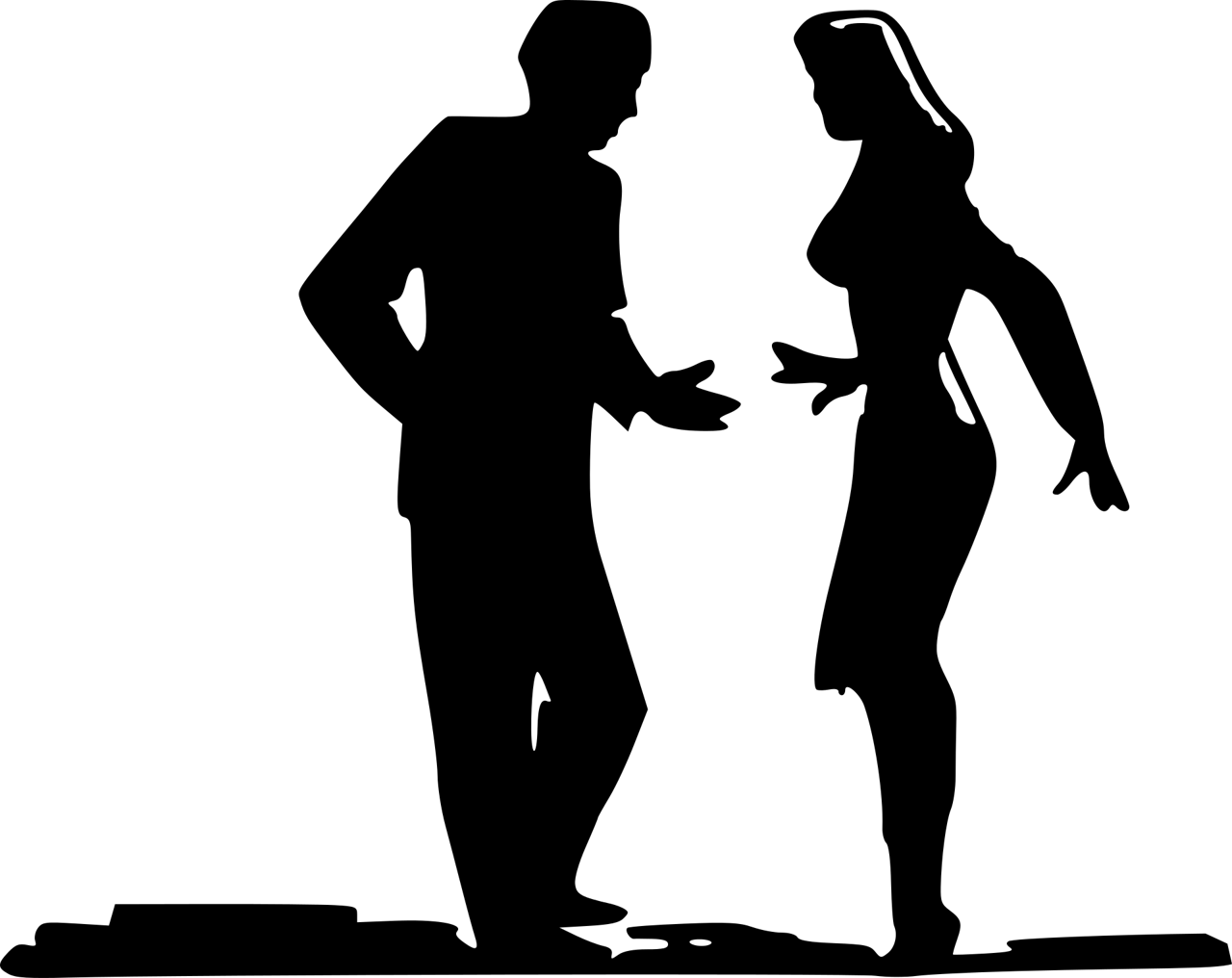 Een silhouette van twee personen die met elkaar praten.
