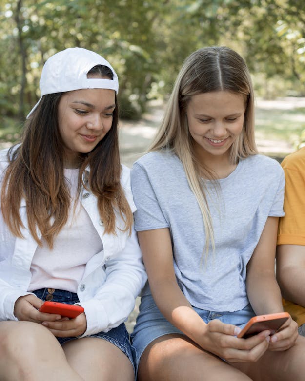 Groep vrienden met telefoon Groep vrienden met telefoon