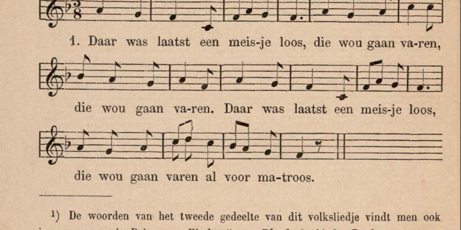 Notenschrift van het liedje 'Daar was laatst een meisje loos'.