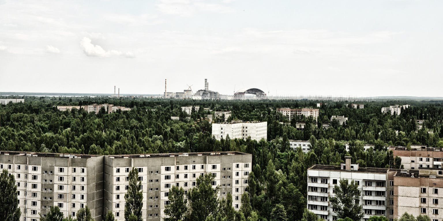 De Oekraïense stad Tsjernobyl, waar in 1986 een kernramp plaatsvond.