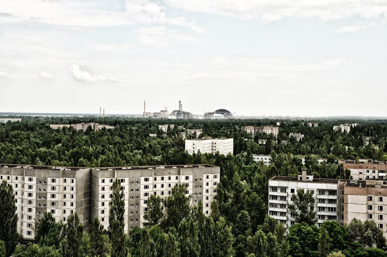 De Oekraïense stad Tsjernobyl, waar in 1986 een kernramp plaatsvond.