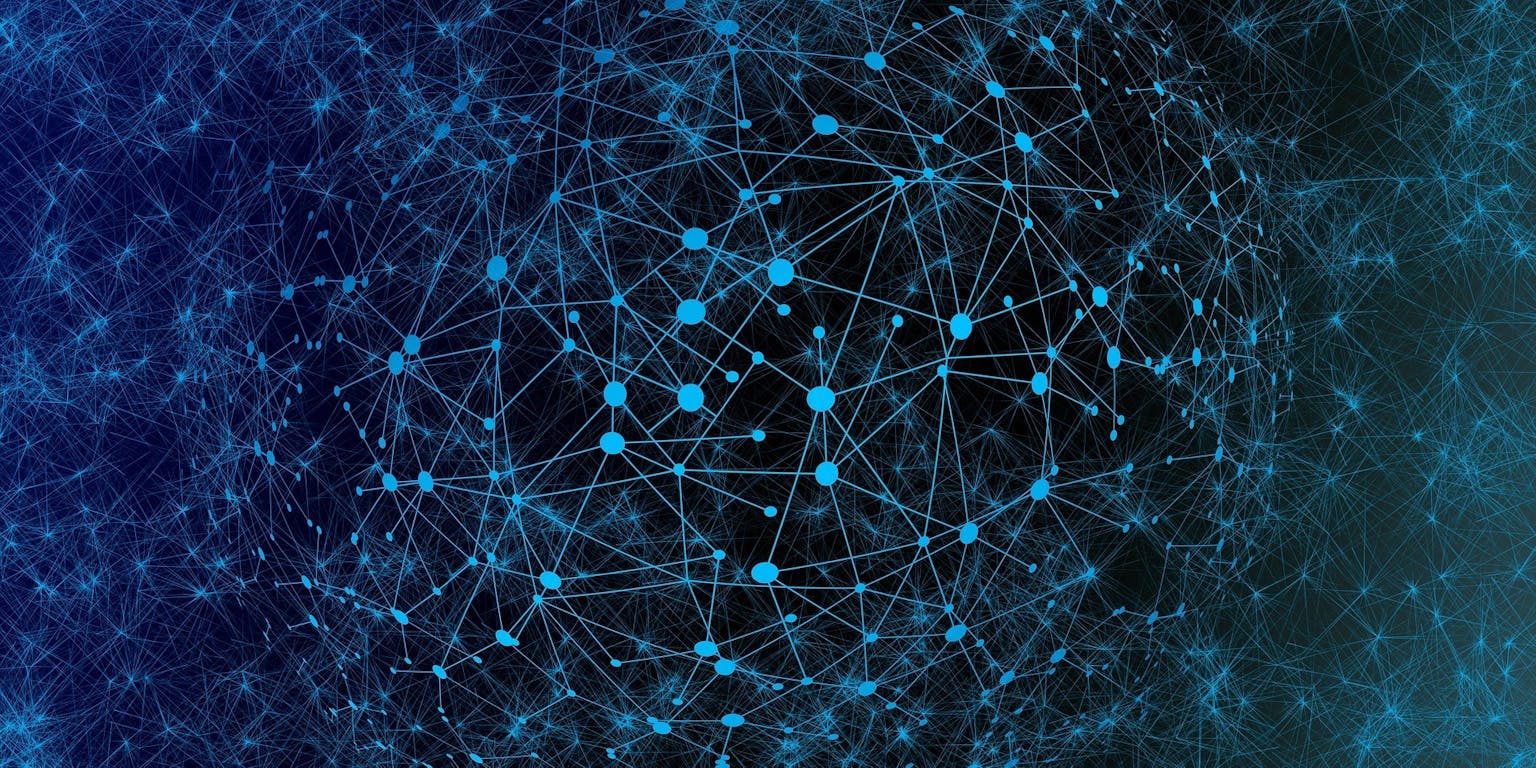 Een blauwgekleurd netwerk met ontelbaar veel verbindingen.