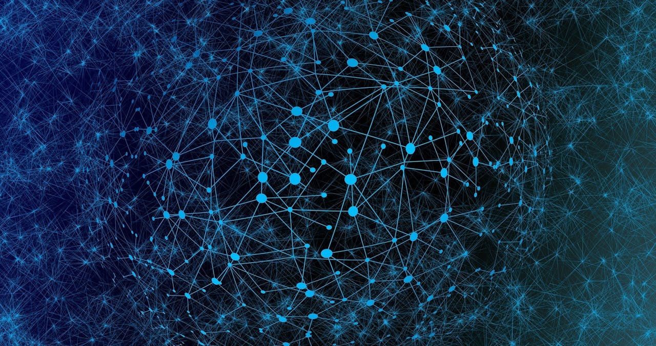 Een blauwgekleurd netwerk met ontelbaar veel verbindingen.