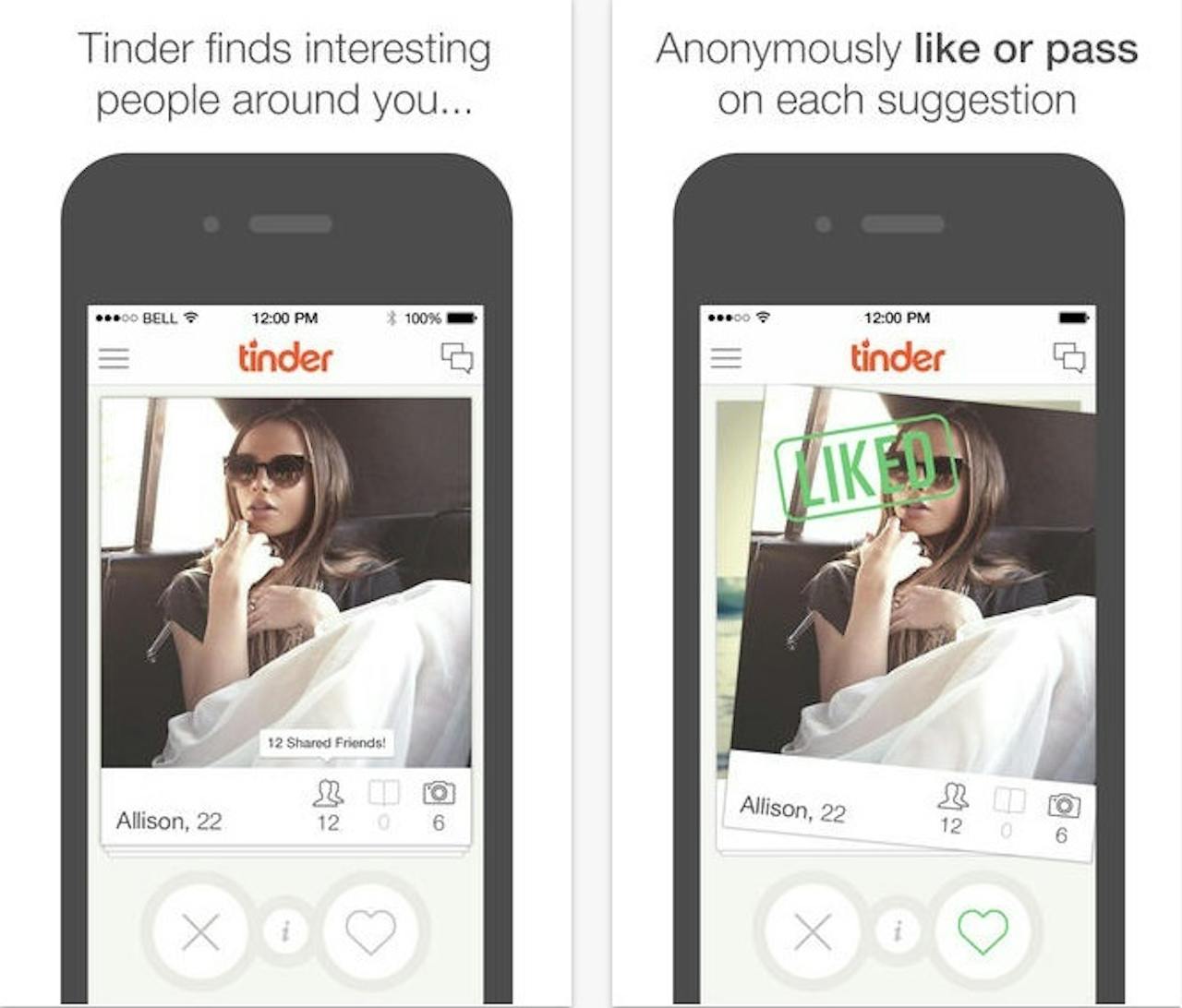 Schermafbeeldingen van Tinder-datingapps.
