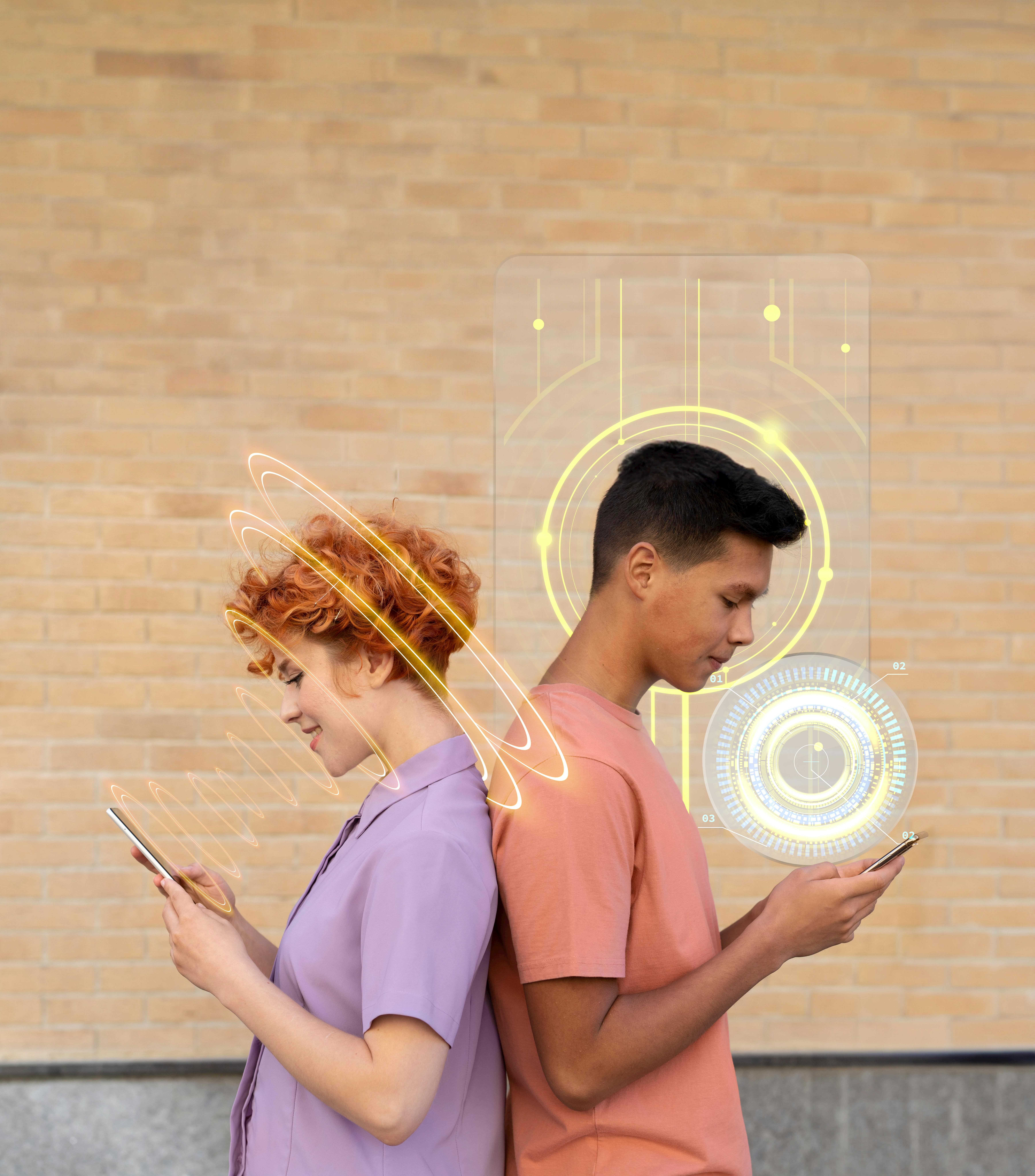 een jongen en een meisje kijken op hun telefoon