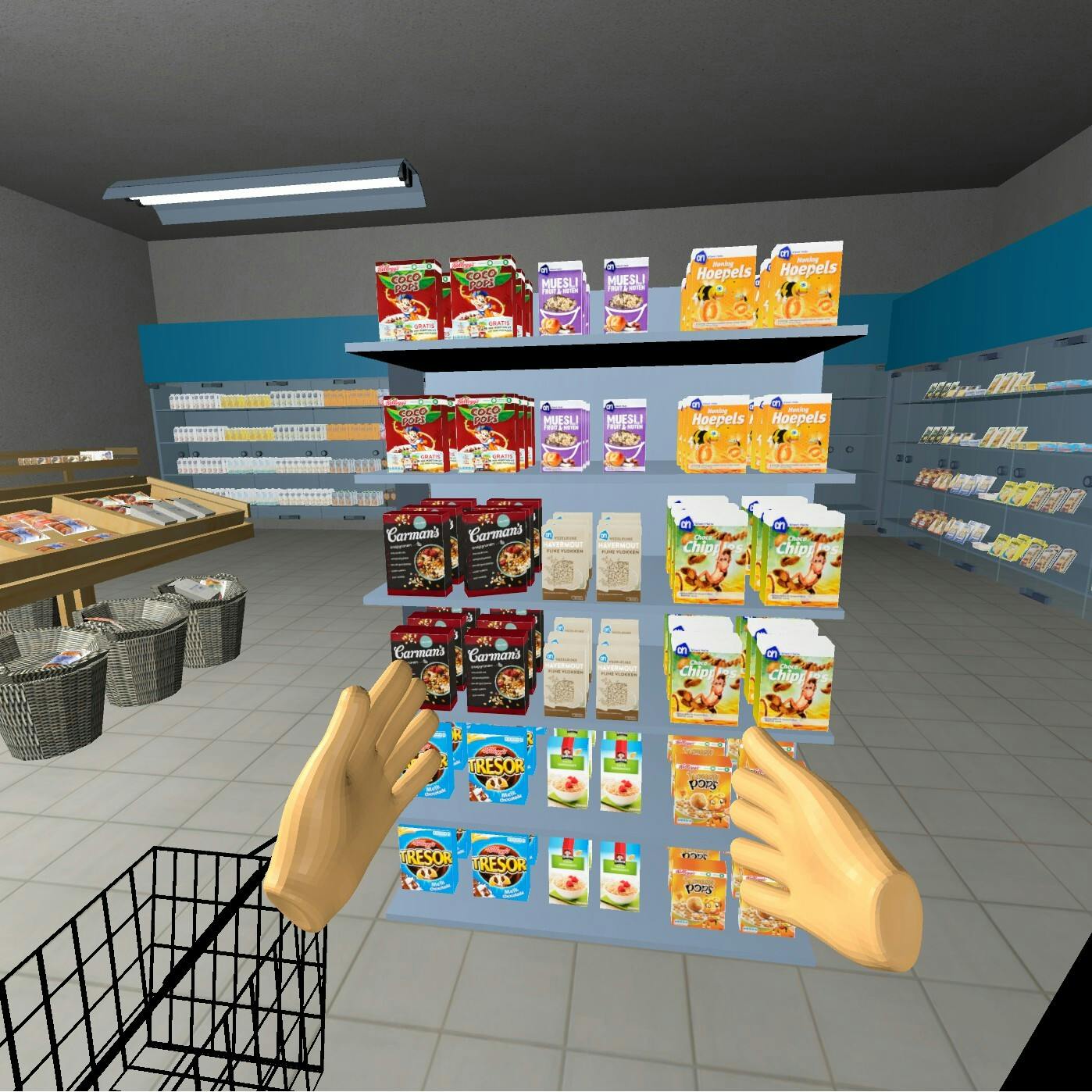 Een VR beleving van boodschappen doen in een supermarkt.